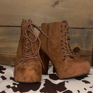 Charlotte Russe Tan Lace-Up Platform Boots